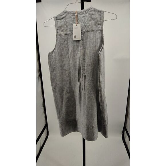 Quince Women 100% European Linen Sleeveless Swing Dress Blue Pinstripe Basic S - Picture 3 of 3